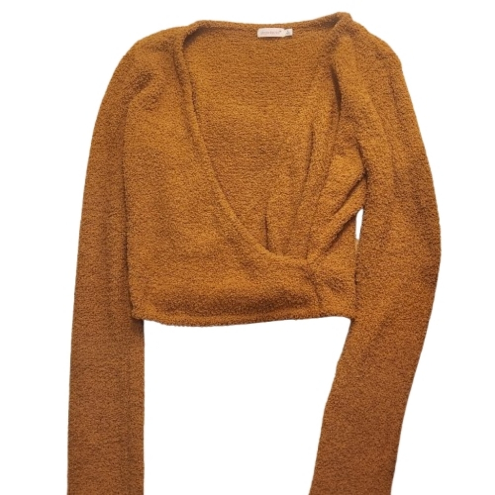 Shoedazzle Teddy Knit Cropped Sweater Caramel Bouclé Texture Size Large